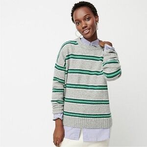 J. Crew Gray Crewneck Sweater with Green Stripes
